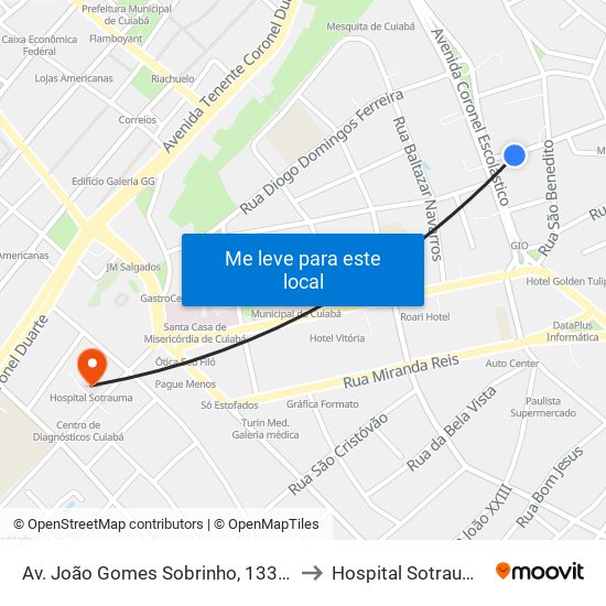 Av. João Gomes Sobrinho, 133-1 to Hospital Sotrauma map