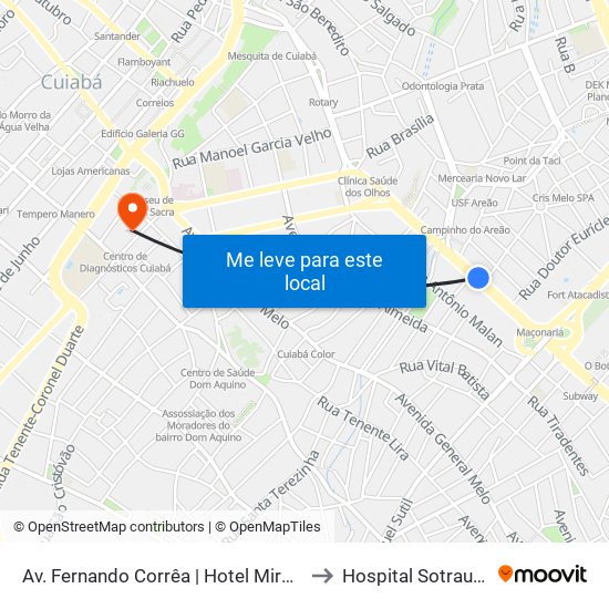 Av. Fernando Corrêa | Hotel Miranda to Hospital Sotrauma map