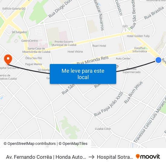 Av. Fernando Corrêa | Honda Auto Campo to Hospital Sotrauma map