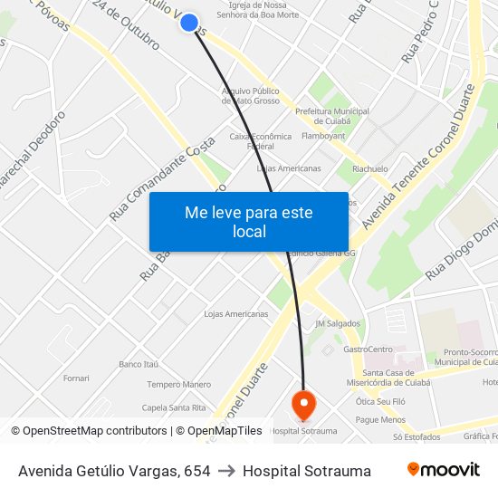 Avenida Getúlio Vargas, 654 to Hospital Sotrauma map