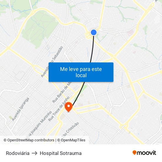 Rodoviária to Hospital Sotrauma map