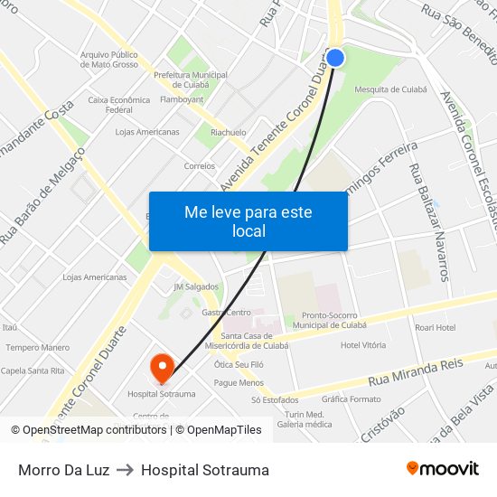 Morro Da Luz to Hospital Sotrauma map