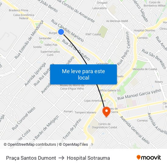 Praça Santos Dumont to Hospital Sotrauma map