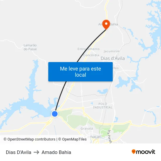 Dias D'Avila to Amado Bahia map