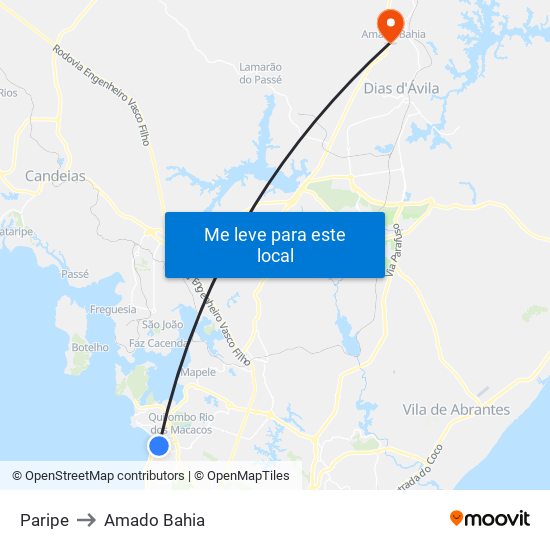 Paripe to Amado Bahia map