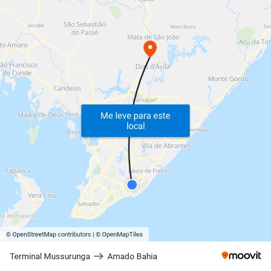 Terminal Mussurunga to Amado Bahia map