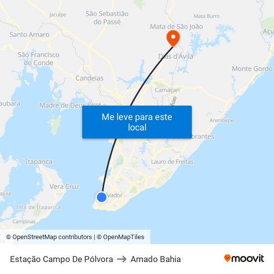 Estação Campo De Pólvora to Amado Bahia map