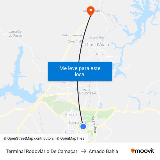 Terminal Rodoviário De Camaçari to Amado Bahia map