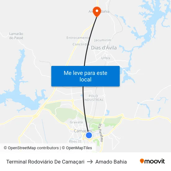 Terminal Rodoviário De Camaçari to Amado Bahia map