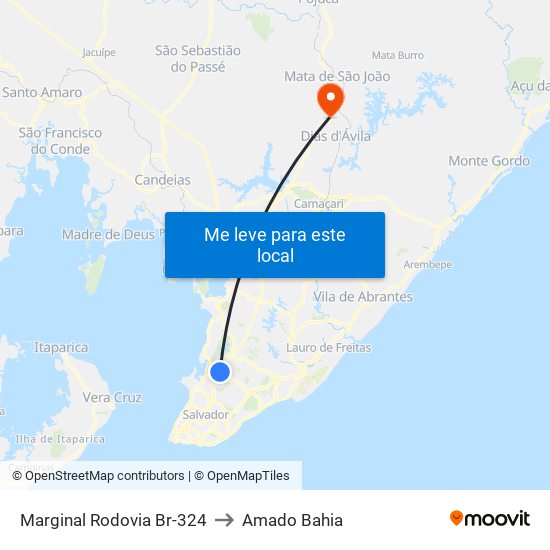 Marginal Rodovia Br-324 to Amado Bahia map