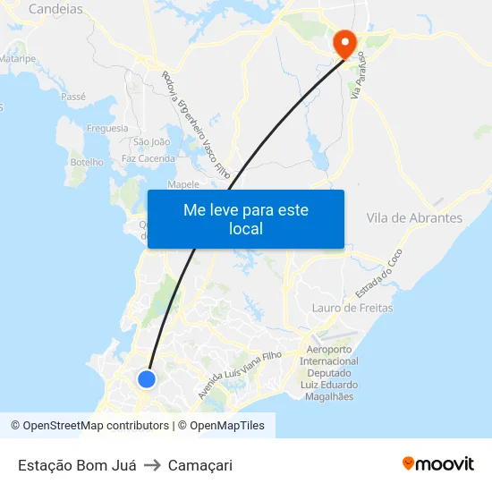 Estação Bom Juá to Camaçari map
