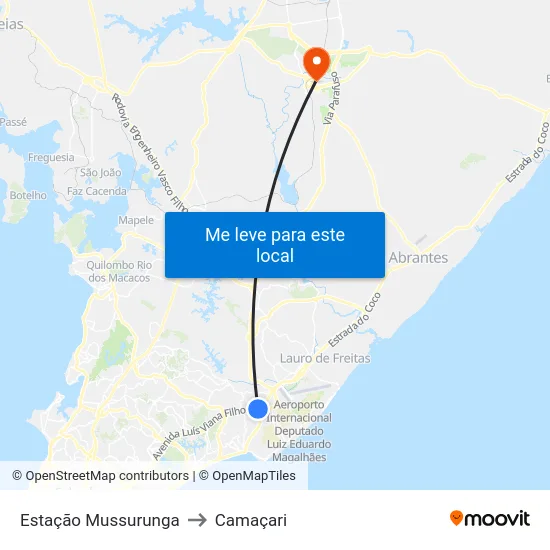 Estação Mussurunga to Camaçari map