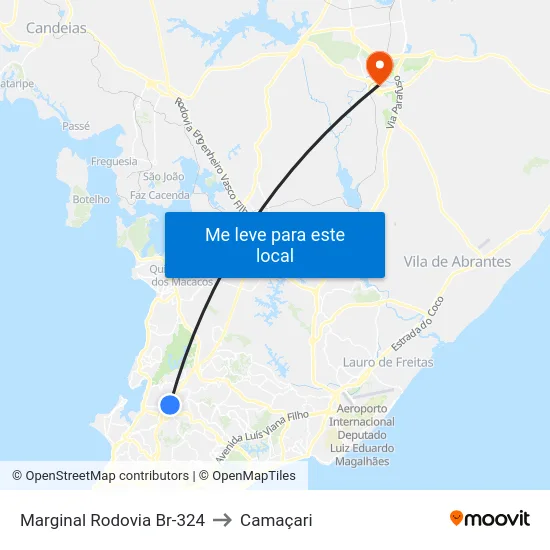 Marginal Rodovia Br-324 to Camaçari map