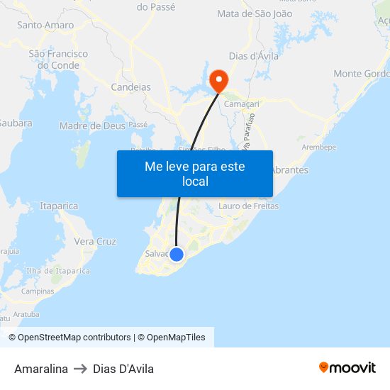 Amaralina to Dias D'Avila map