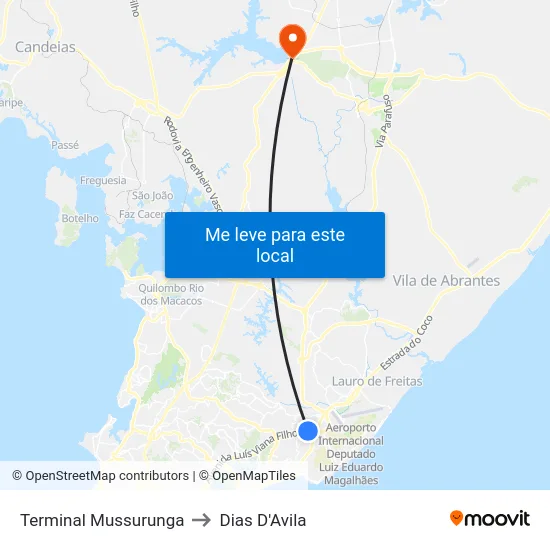 Terminal Mussurunga to Dias D'Avila map