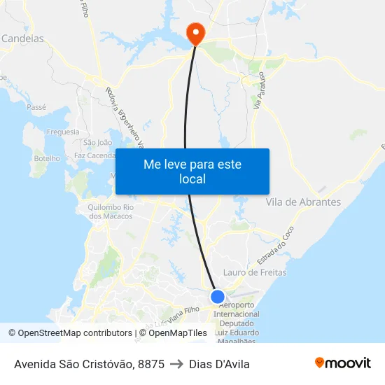 Avenida São Cristóvão, 8875 to Dias D'Avila map