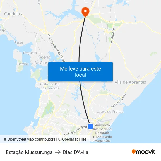 Estação Mussurunga to Dias D'Avila map