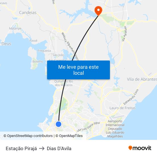 Estação Pirajá to Dias D'Avila map