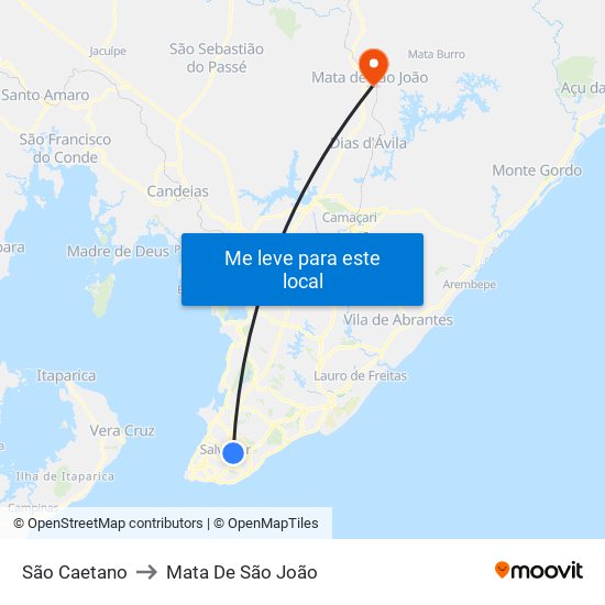 São Caetano to Mata De São João map