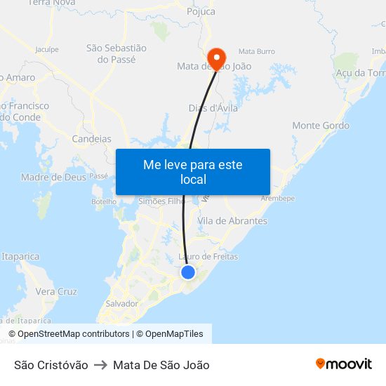 São Cristóvão to Mata De São João map