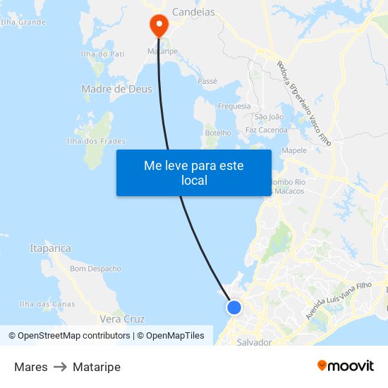 Mares to Mataripe map
