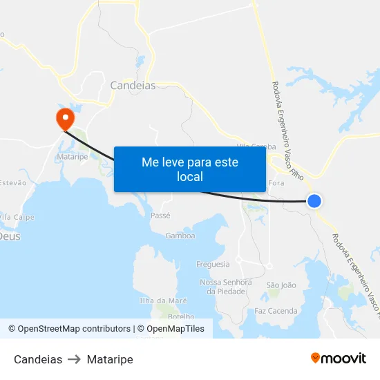Candeias to Mataripe map