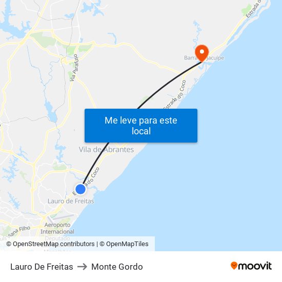 Lauro De Freitas to Monte Gordo map