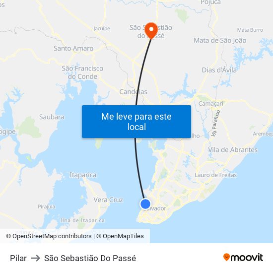 Pilar to São Sebastião Do Passé map