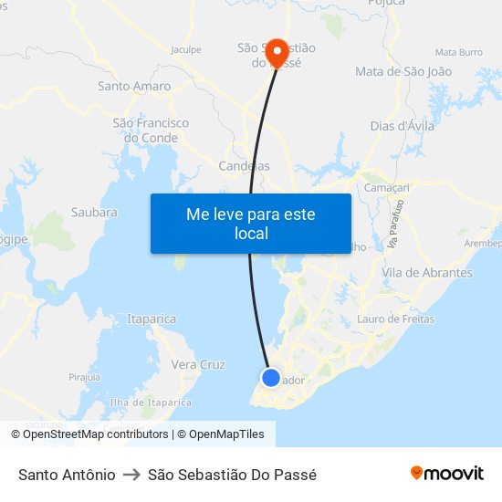 Santo Antônio to São Sebastião Do Passé map