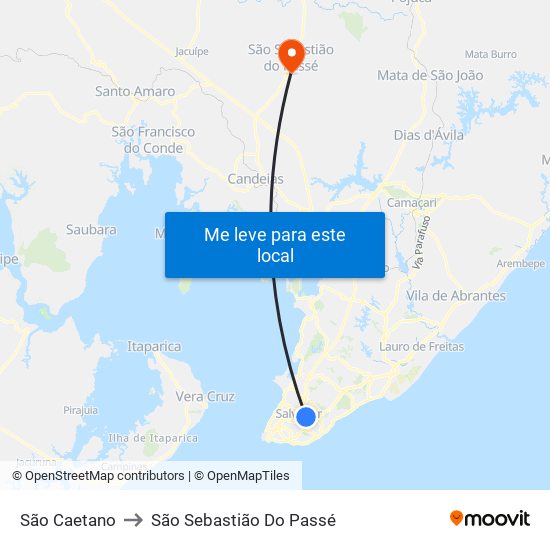 São Caetano to São Sebastião Do Passé map