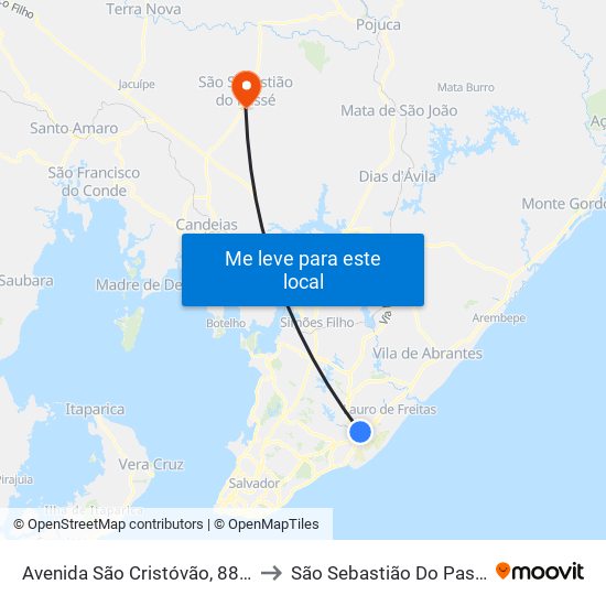 Avenida São Cristóvão, 8875 to São Sebastião Do Passé map