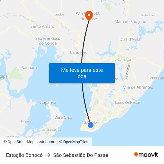 Estação Bonocô to São Sebastião Do Passé map