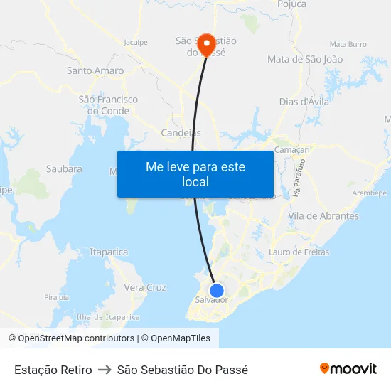 Estação Retiro to São Sebastião Do Passé map