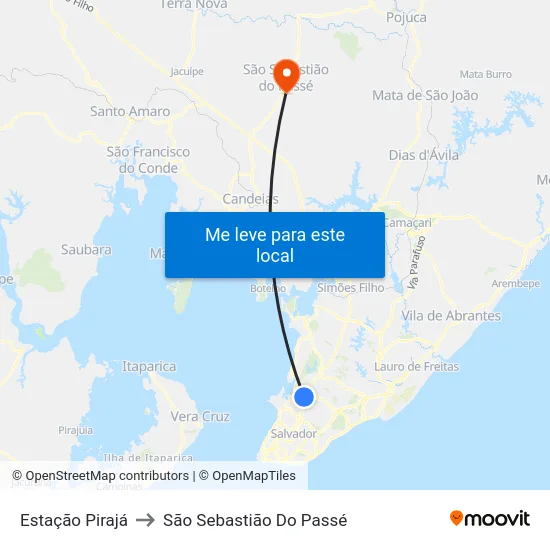 Estação Pirajá to São Sebastião Do Passé map