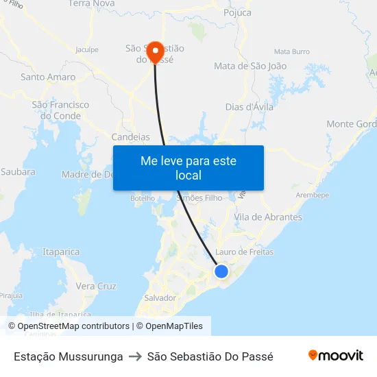 Estação Mussurunga to São Sebastião Do Passé map