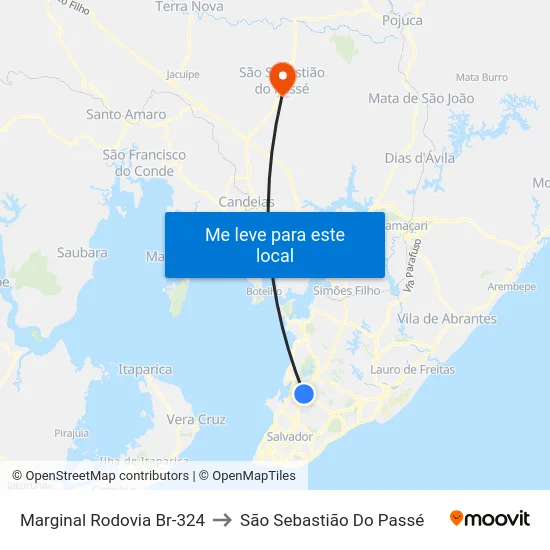 Marginal Rodovia Br-324 to São Sebastião Do Passé map