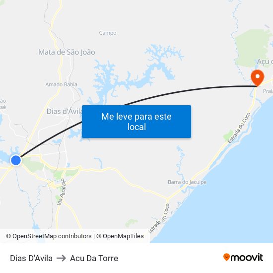 Dias D'Avila to Acu Da Torre map