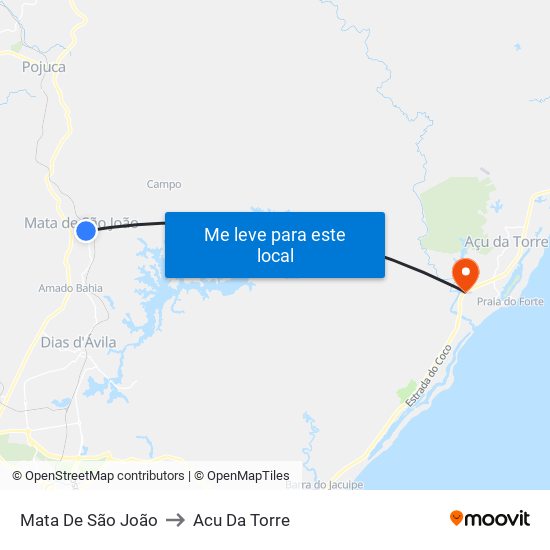 Mata De São João to Acu Da Torre map