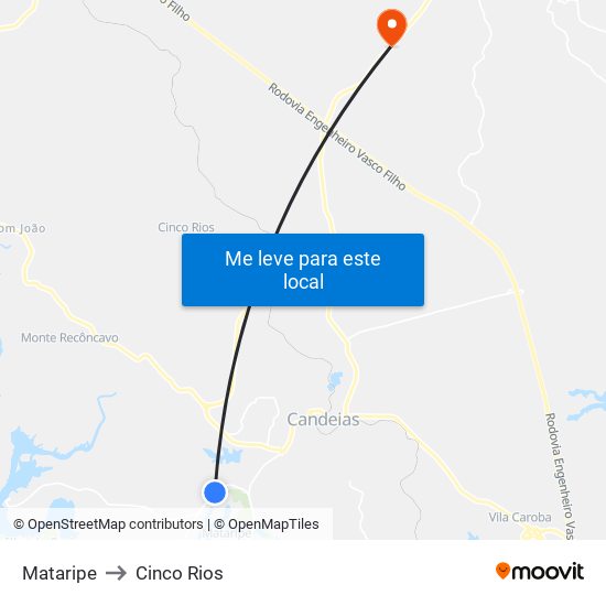 Mataripe to Cinco Rios map