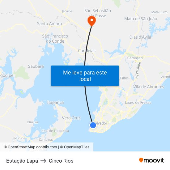 Estação Lapa to Cinco Rios map