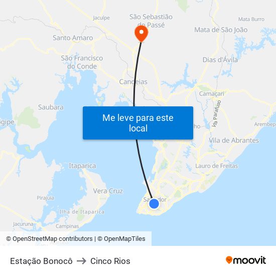 Estação Bonocô to Cinco Rios map
