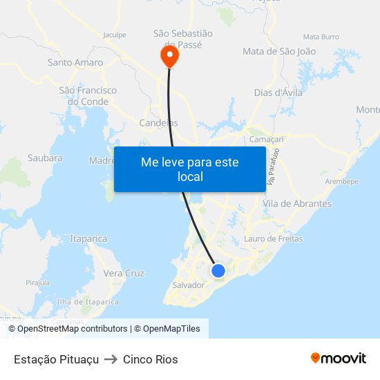 Estação Pituaçu to Cinco Rios map