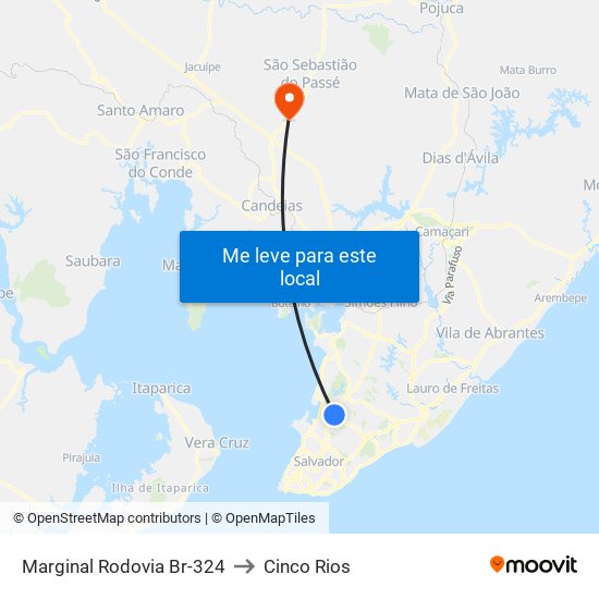 Marginal Rodovia Br-324 to Cinco Rios map