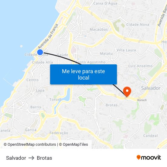 Salvador to Brotas map