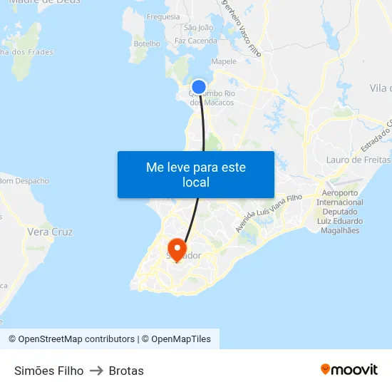 Simões Filho to Brotas map
