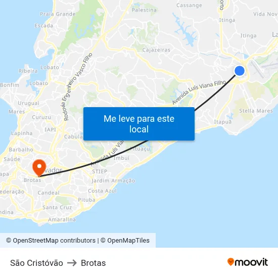 São Cristóvão to Brotas map