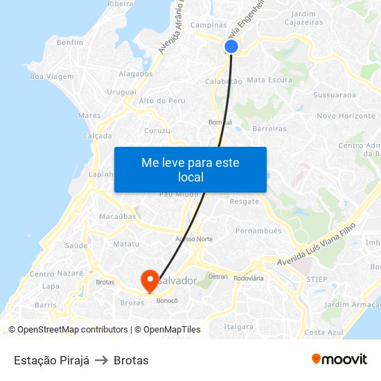 Estação Pirajá to Brotas map