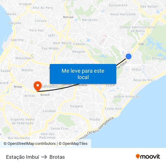 Estação Imbuí to Brotas map