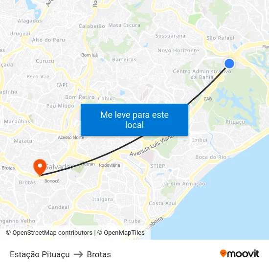 Estação Pituaçu to Brotas map
