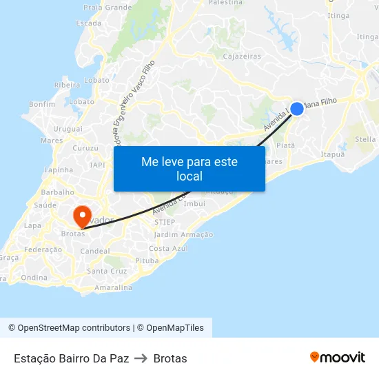 Estação Bairro Da Paz to Brotas map